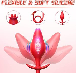 AIERSHA جديد حار بيع الكهربائية اللسان لعق هزاز ألعاب جنسية روز للمرأة قابلة لإعادة الشحن 2 في 1 هزاز المكونات الشرج - Product Image 4