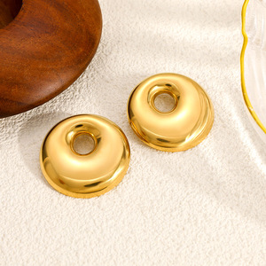 Boucles d'oreilles en acier inoxydable, géométriques, rondes, creuses, plaquées or 18 carats, pour femmes, bijoux tendance - Product Image 2