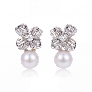 Boucles d'oreilles pendantes en argent S925 avec nœud papillon, perle d'eau douce et zircon blanc, bijoux en ruban pour femmes, vente en gros, cadeau de mariage - Product Image 1