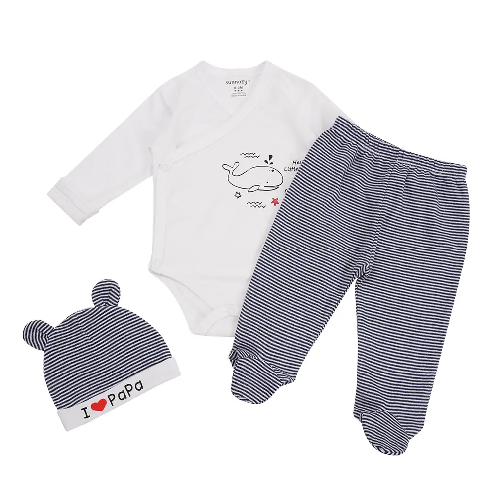 Nouveau-né sunnozy costume d'escalade ensemble de vêtements 3 pièces pour garçons et filles, chapeau et pantalon bébé en pur coton, ensemble tendance