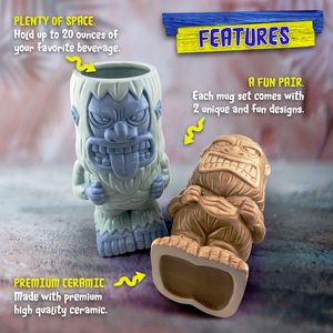 बंदर टिकी मग सेट बीफुट 2-टुकड़ा सिरेमिक संग्रहणीय टिकी कप टंबलर कॉफी मग - Product Image 2