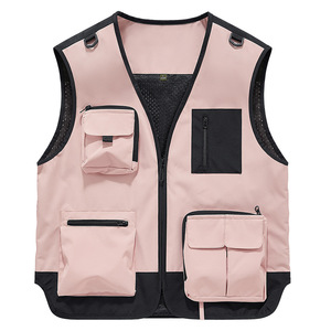 Gilet en toile multi-poches pour homme, col en V, coupe ample, fin, respirant, à bouton unique, style décontracté, pour le travail ou la pêche, printemps-automne, grandes tailles - Product Image 4