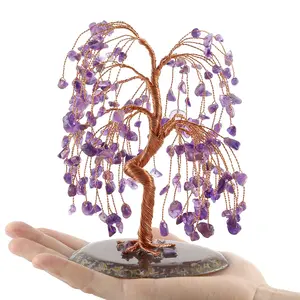 13-15cm 7 Chakra Healing Crystals Quartz Tree Stones Money Tree Geode Agate Slice Base Ornaments Home Decoration for Wealth Luck