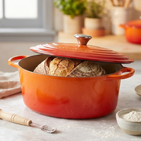 Cocotte ovale en fonte émaillée de 4,5 L pour camping, idéale pour ragoûts de fruits de mer, compatible four