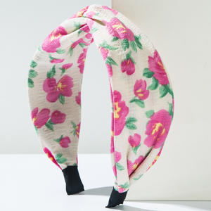 ربطات رأس قطنية للصيف بطبعة أزهار عصابة رأس سميكة متقاطعة مع عقدة أربطة شعر من القماش إكسسوارات شعر للمكياج - Product Image 3