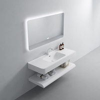 Lavabo de vanité de salle de bains double intégré en marbre mural personnalisé d'hôtel moderne de luxe