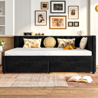 Willsoon Modernes Samtbezogenes L-förmiges Doppel-Tagesbett mit Stauraumschubladen, Intelligentes Ecksofabett für das Schlafzimmer mit Massagefunktion