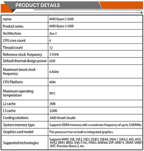 Processeur de Bureau AMD <span class=keywords><strong>Ryzen</strong></span> <span class=keywords><strong>5</strong></span> <span class=keywords><strong>5600</strong></span> Débloqué, 6 Cœurs, 12 Threads, Haute Performance Économique, Processeur en Boîte AMD - Product Image 6
