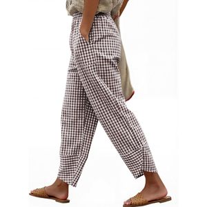 FOXA Womens Gingham Pants Wide Leg Cotton Plaid Pants With Pockets Casual Summer <b>Lounge</b> Wear - Product Image 1
