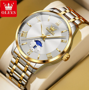 Reloj de Cuarzo Original de la Marca OLEVS 3638 para Hombre, Reloj de Pulsera de Acero Inoxidable con Fase Lunar, Luminoso, Resistente al Agua y con Fecha - Product Image 3