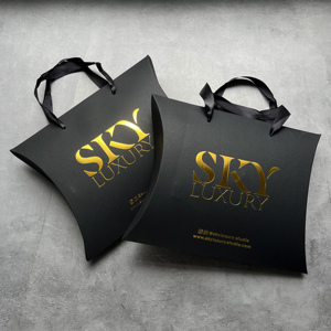 Custom Matte Black Pillow <b>Box</b> Gold Foil Hot Stamping Luxury Gift Packaging <b>Box</b> With Ribbon Handle For Jewelry Cosmetic Wig - Product Image 6