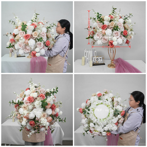 Bola de Flores Artificiais DKB Elegante em Tons Pastel 60cm, Buquê de Rosas Falsas Rosa, Bege e Creme para Decoração de Casamento, Casa e Centro de Mesa para Eventos - Product Image 2