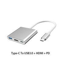 Hub USB-C 4-en-1 Jasoz pour appareils MAC OS/Windows/Linux, avec USB 2.0, USB 3.0, VGA, charge PD, en alliage d'aluminium avec boîte