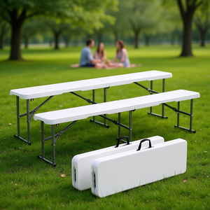 Set di 2 Panche Pieghevoli in Plastica da 1,8 Metri, Bianche, per Esterni, Patio, Picnic e Campeggio - Product Image 2
