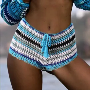 Short d'été sexy Bikini en crochet bas Boho femmes pantalon vêtements de plage <span class=keywords><strong>Bikni</strong></span> couvrir cordon taille haute Shorts maillots de bain - Product Image 2