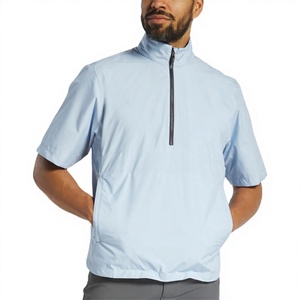 Camisa de Manga Corta con Cuello Alto y Cierre de Cremallera para Hombre, Color Azul Claro, con Logotipo Frontal, de Secado Rápido, Poliéster, Informal, para Primavera - Product Image 1