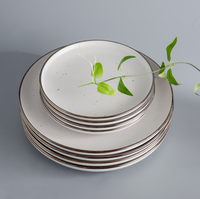 LOMATO Ensemble de vaisselle en grès blanc premium style nordique avec bord doré et pois, assiettes et bols écologiques