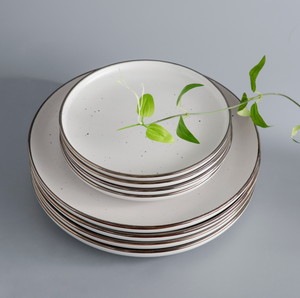 Nordic Style Gold Edge Dot Speckle Porcelain Dinner Plates Bowls <b>Set</b>, Premium White <b>Stoneware</b> Home <b>Dinnerware</b> Combination <b>Set</b> - Product Image 4