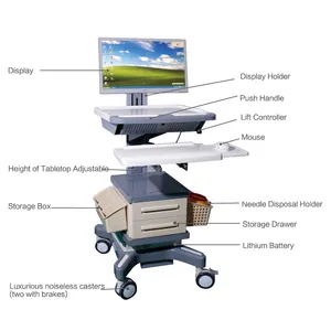 病院用家具ABSプラスチック製モバイル医療ワークステーショントロリー