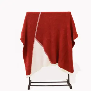 Kırmızı polar battaniye beyaz şerit polyester heave tıknaz piknik arabası yatak yetişkinler kişiselleştirilmiş snuggle ucuz