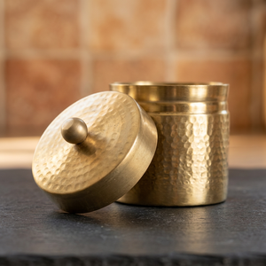 Boîte à épices en laiton artisanale avec couvercle, pot de rangement alimentaire rond en métal, design classique, 1 couche - Product Image 3