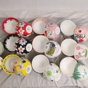 Hot Selling Hand-painted Custom Terracotta Tableware Ceramic Porcelain Dinnerware Household Ceramic Rice Bowl Pottery