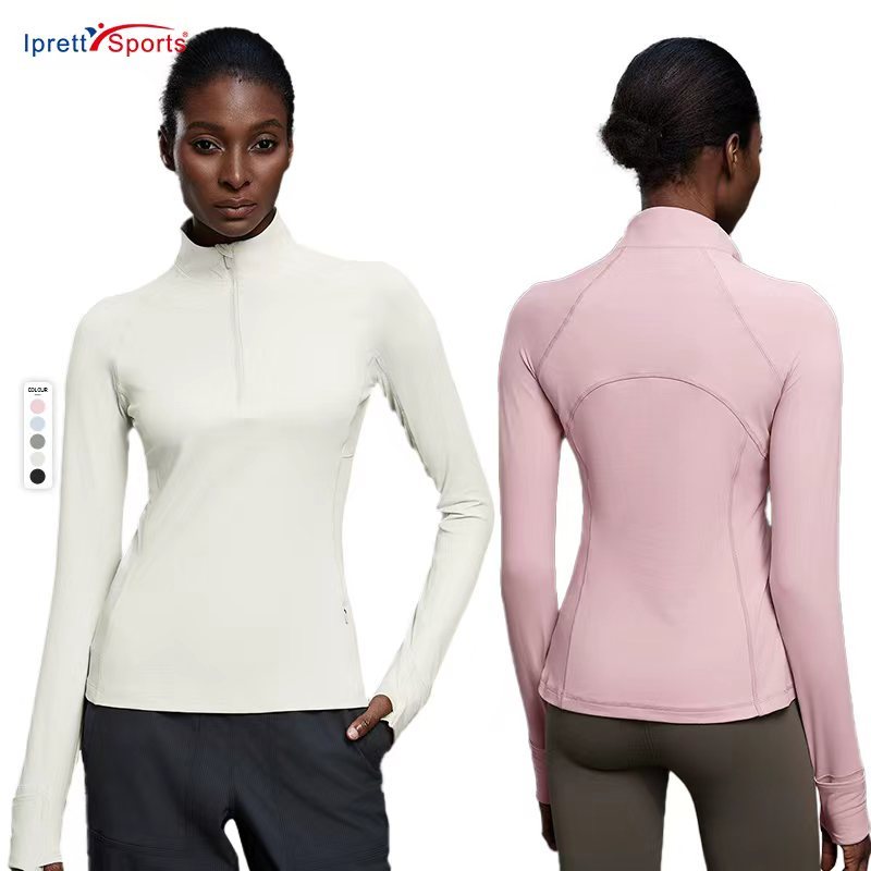 New Arrivals Women's Sports Fitness Yoga Wear Stand Collar Half Zip Long Sleeve Gym T Shirt Slim Fit Running T-shirt Women