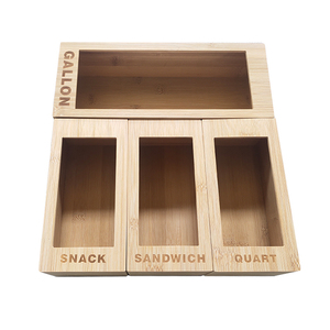 Bamboo Kitchen food storage bag organizer Plastic Baggie Container ziplock bag storage Drawer Organizer Foil Wrap Dispenser
