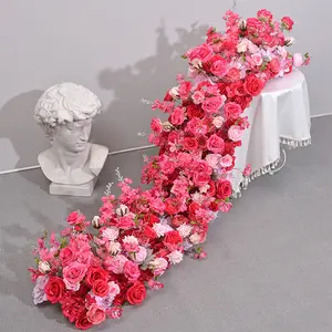 חדש הגעה שולחן חתונה עלה שורות פרחים לקישוט חתונה עץ מלאכותי משי לבן