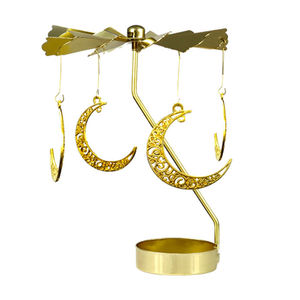 Portacandele portacandele in metallo con carosello in cristallo Tealight per matrimoni in oro - Product Image 5