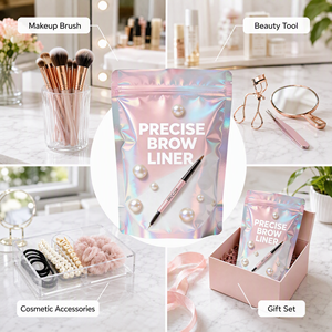 Bolsas de Embalaje Cosméticas Holográficas Impresas Personalizadas, Bolsa de Almacenamiento para Brochas de Maquillaje y Herramientas de Belleza con Cierre Hermético, Venta al Por Mayor OEM - Product Image 5