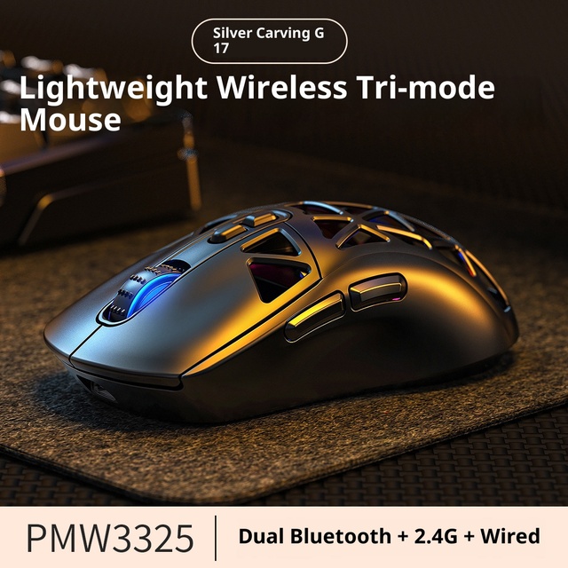 YINDIAO G17 Honeycomb Ultralight Tri Mode Wireless Gaming Mouse PMW3325 10000DPI RGB 63g for PC Laptop