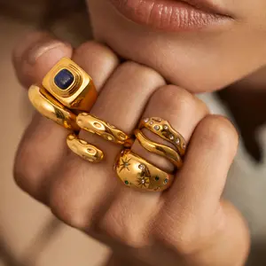 European And American Fashion Trendy Zircon Ring 18K Gold-Plated Stainless Steel Ins Internet Celebrity Ring Pair Ring Jewelry
