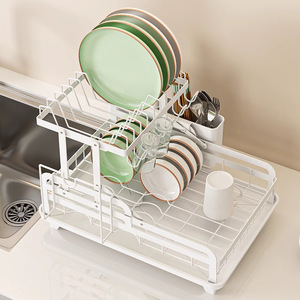 Scolapiatti Pieghevole a 2 Livelli, Design Moderno, da Appoggio per Cucina, con Vassoio Raccogligocce, Multifunzionale, Vendita Diretta dalla Fabbrica - Product Image 4