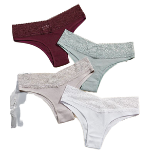 ¡Novedad de 2025! Conjunto de bragas de Bikini transpirables cómodas para mujer, ropa interior de algodón elegante para chica joven, cintura fina de tiro bajo de encaje - Product Image 1