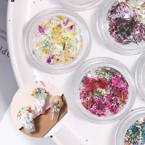 Vente en gros de 8 couleurs de fleurs séchées Mini pour Nail Art Nouveaux produits 2024 Nail Gel Flowers Dry Flower Nail Charm