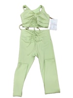 Ensemble de yoga pour femmes avec cordon de serrage, col en V, leggings taille haute à poches cargo, survêtement de fitness 2 pièces, logo personnalisé