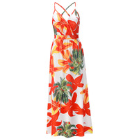 2023 nouveau Boho imprimé fleuri robes de plage femmes col en V sans manches longue plissée dos nu été fleur filles robe