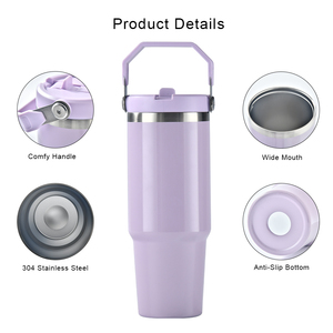 Logo personnalisé 30 oz gobelet double paroi en acier inoxydable isolé sous vide tasse à café 30 oz voyage voiture tasses avec poignée et couvercle - Product Image 3