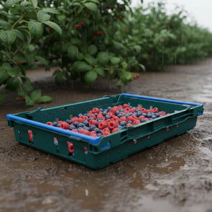 Caja de Plástico Resistente para Almacenamiento y Recolección de Bayas y Tomates, Diseño Plano con Asas Laterales Anchas para Manos con Guantes - Product Image 1
