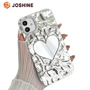 Soft TPU Stylish Plated Cute 3D Love Heart Makeup Mirror Luxury Plating Shockproof Phone Cases for iphone 15 14 13 Pro Max