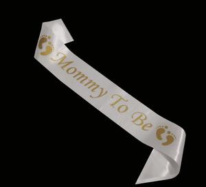 Faja <span class=keywords><strong>de</strong></span> satén blanco para Baby Shower, decoración <span class=keywords><strong>de</strong></span> revelación <span class=keywords><strong>de</strong></span> género, papá, abuela, papá, mamá, para ser letras doradas con purpurina, huella <span class=keywords><strong>de</strong></span> oso - Product Image 4