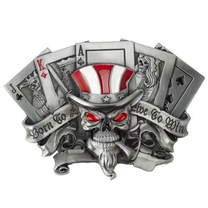 Uncle <strong>Sam</strong> Skull Poker Cards Belt Buckle, Vintage Enamel 3D Embossed Zinc Alloy Cowboy Buckle - Product Image 1
