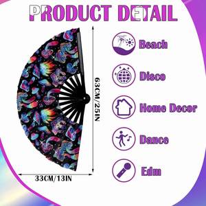 Customized Printed Traditional Cartoon Painted <b>Large</b> Bamboo Promotional Rave Satin Fabric Hand Held Folding <b>Fans</b> - Product Image 3