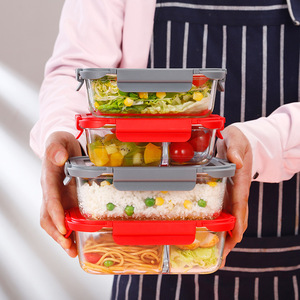 Nắp màu sắc có thể được chooseed hình chữ nhật 4 cái Bộ lưu trữ thủy tinh <span class=keywords><strong>container</strong></span> với thủy tinh có nắp đậy - Product Image 1