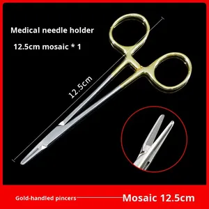 Gunting Penjepit Jarum Bedah Mikro dengan Pegangan Emas dari Baja Tahan Karat untuk Penjahitan Bedah. - Product Image 6