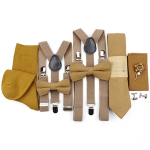 Heiße neue braune Farbe solide 2,5 cm Hosenträger Socke Krawatte Hankie Bogen Set Blumen Männer Kid Cravat Brace verstellbare Hochzeits feier Zubehör - Product Image 2
