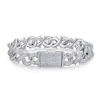 Nouveaux bracelets cubains Hiphop Jewelry en moissanite VVS, sertis de diamants ronds brillants, unisexe, en argent 925 plaqué or