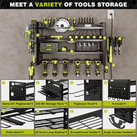 Organisateur d'outils sans fil à 4 niveaux et 6 emplacements, support mural pour perceuse et meuleuse, rangement de garage avec station de charge