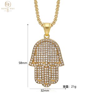 RH HIPHOP 18K oro placcato in acciaio inox <span class=keywords><strong>Hamsa</strong></span> collana ciondolo diamante personalizzato intarsio per festa per bambini di moda - Product Image 2